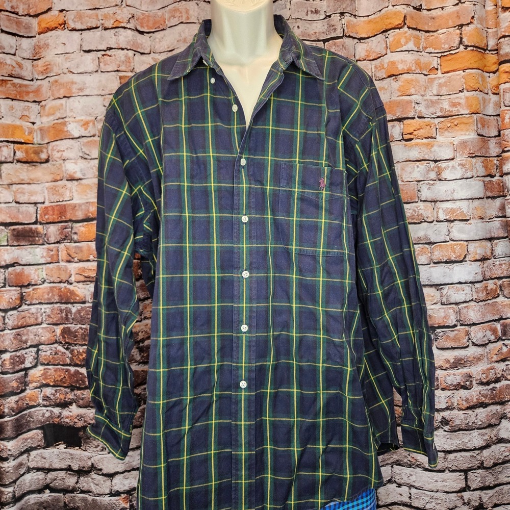 Vintage Polo Ralph Lauren Blaire Plaid Button Down Shirt Mens XL Navy Green XL